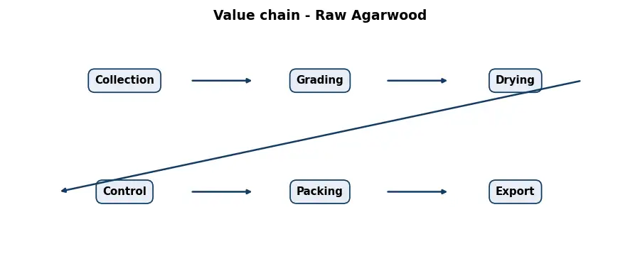 Diagram: value chain in the Resins and Woods sector